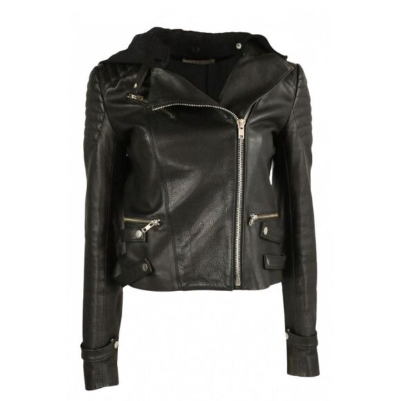 A.L.C. Knight Leather Biker Jacket Hooded Zipper Moto Black - Picture 14 of 14